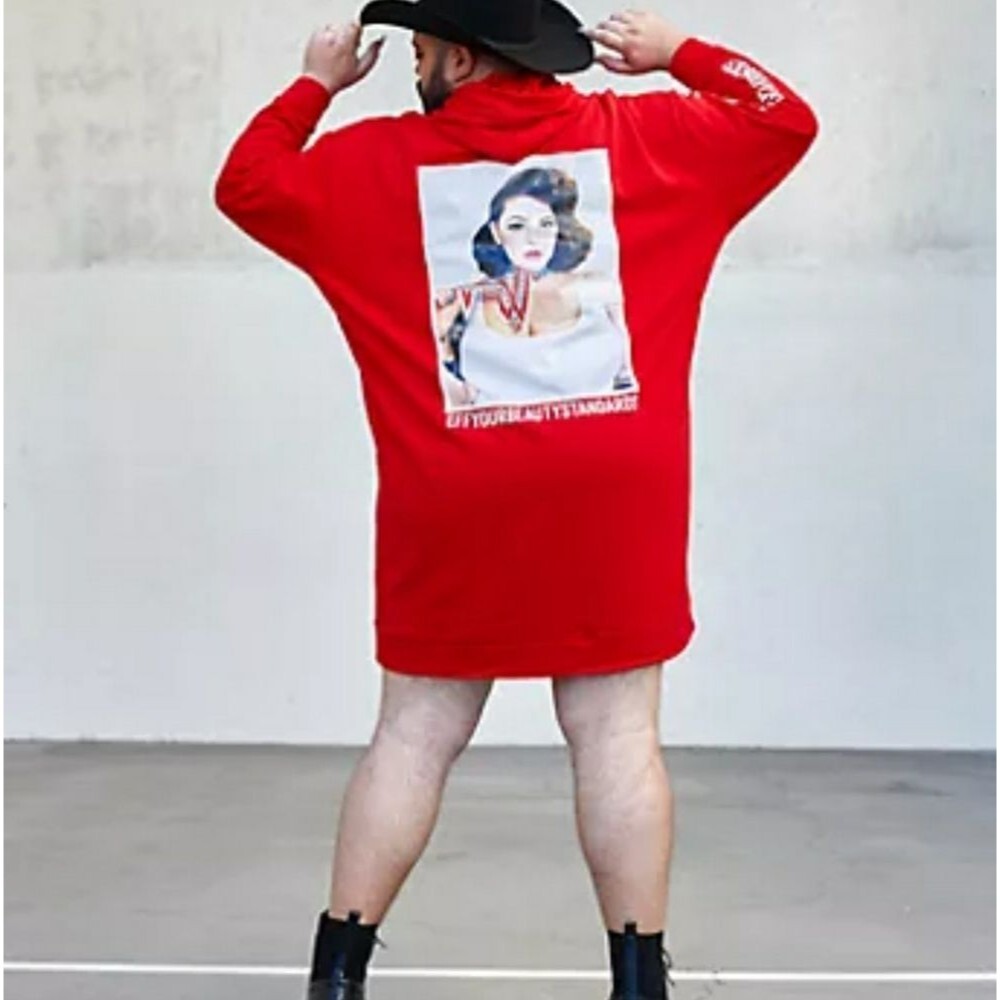 Fashion To Figure x Tess Holiday NWT Women's 3X EYBS Red Graphic Hoodie Dress - Picture 6 of 10